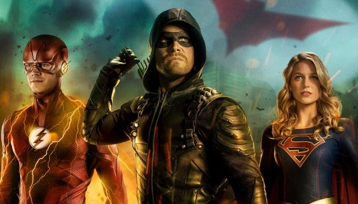 Imagem do crossover 2018 com The Flash, Arrow e Supergirl