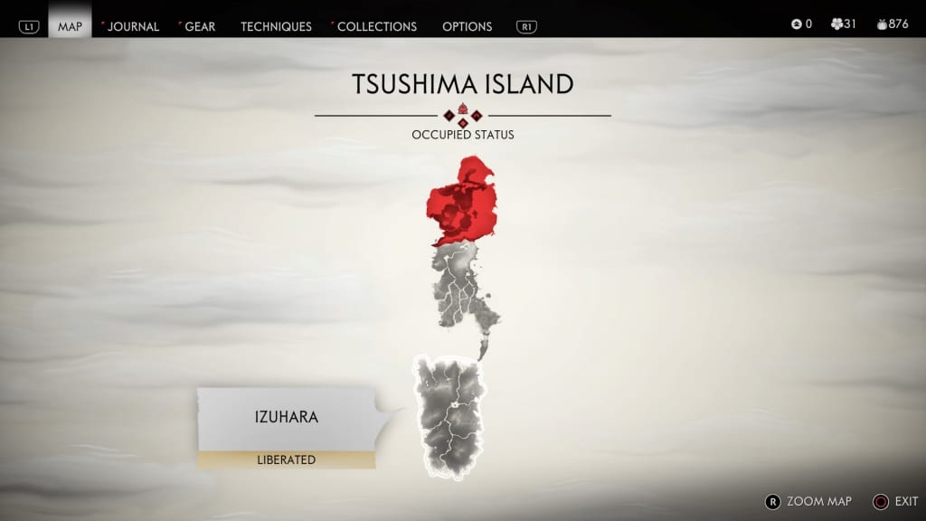 Mapa da ilha de Tsushima em Ghost of Tsushima