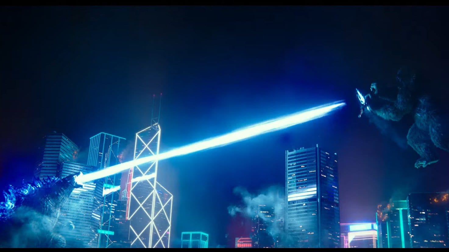 Godzilla enfrentando Kong em cena do trailer