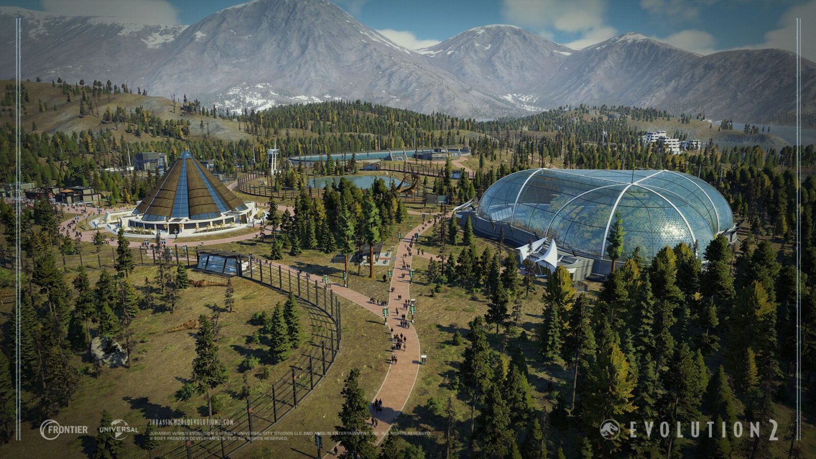 Parque em construção em Jurassic World Evolution 2